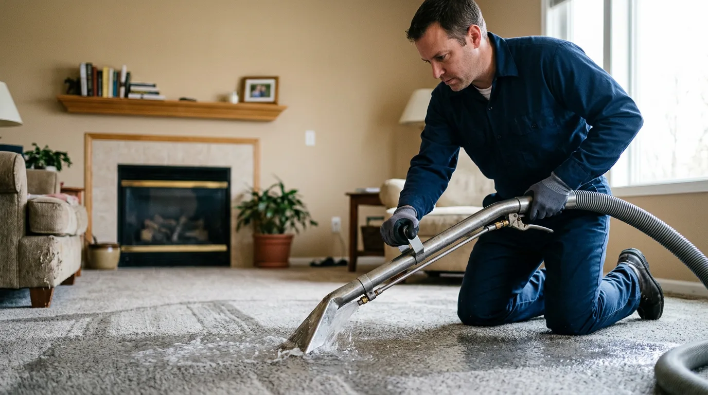 Water damage restoration technician working near Madisonville, TX